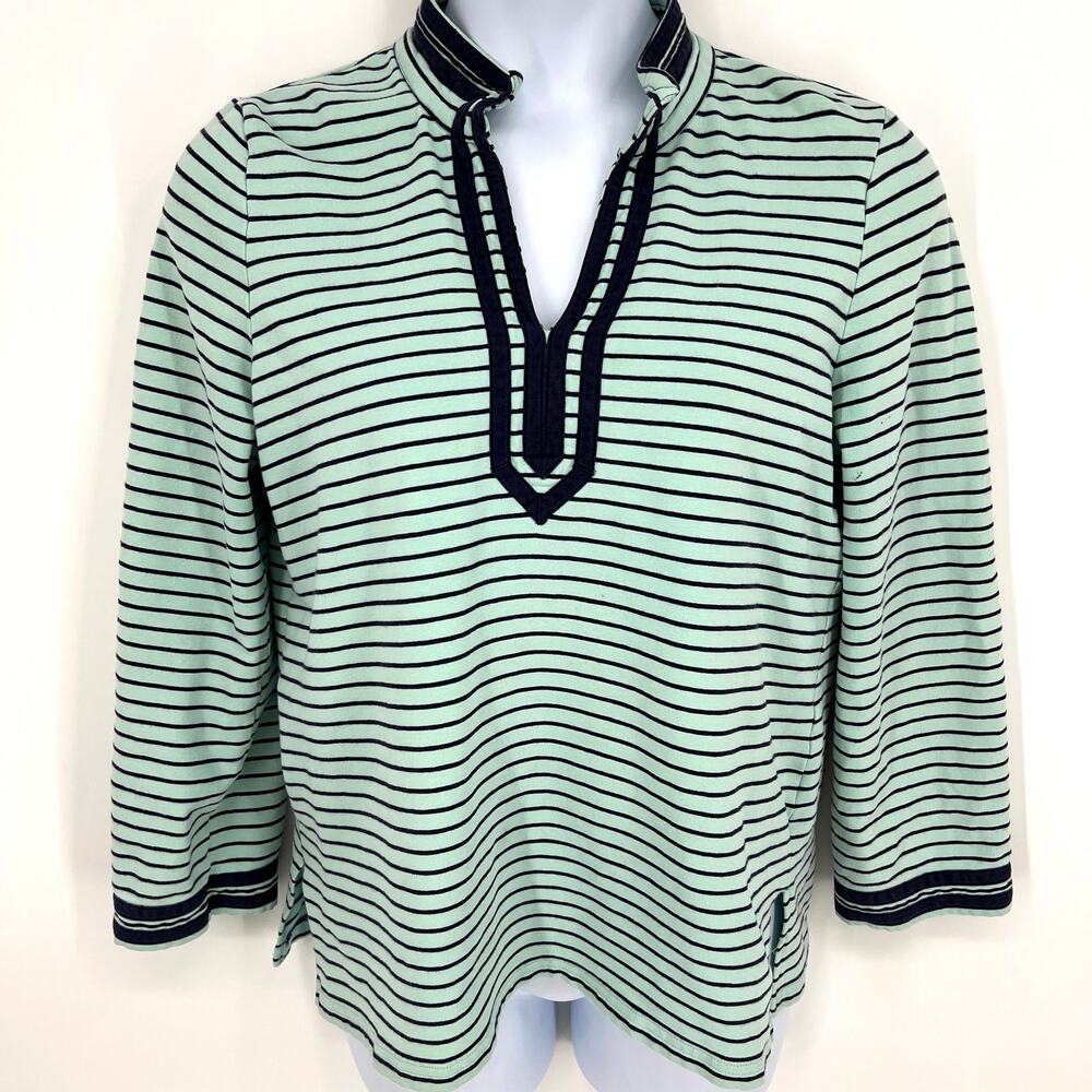 Talbots Green with Black Stripes V Notch Tunic Size L